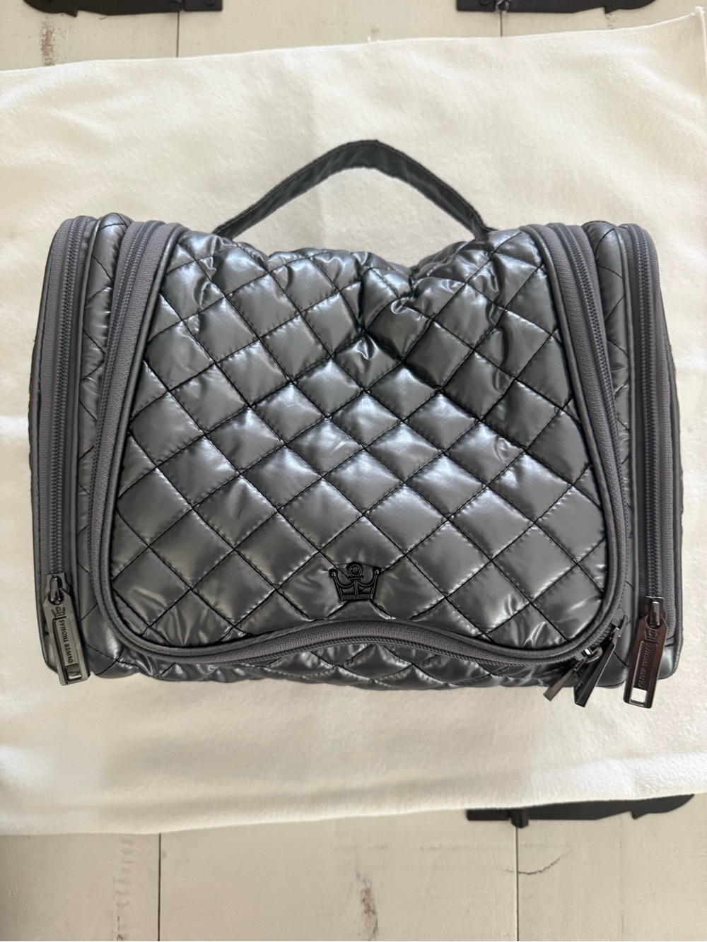 Oliver Thomas Quilted Metallic Gray Travel Toiletry Bag